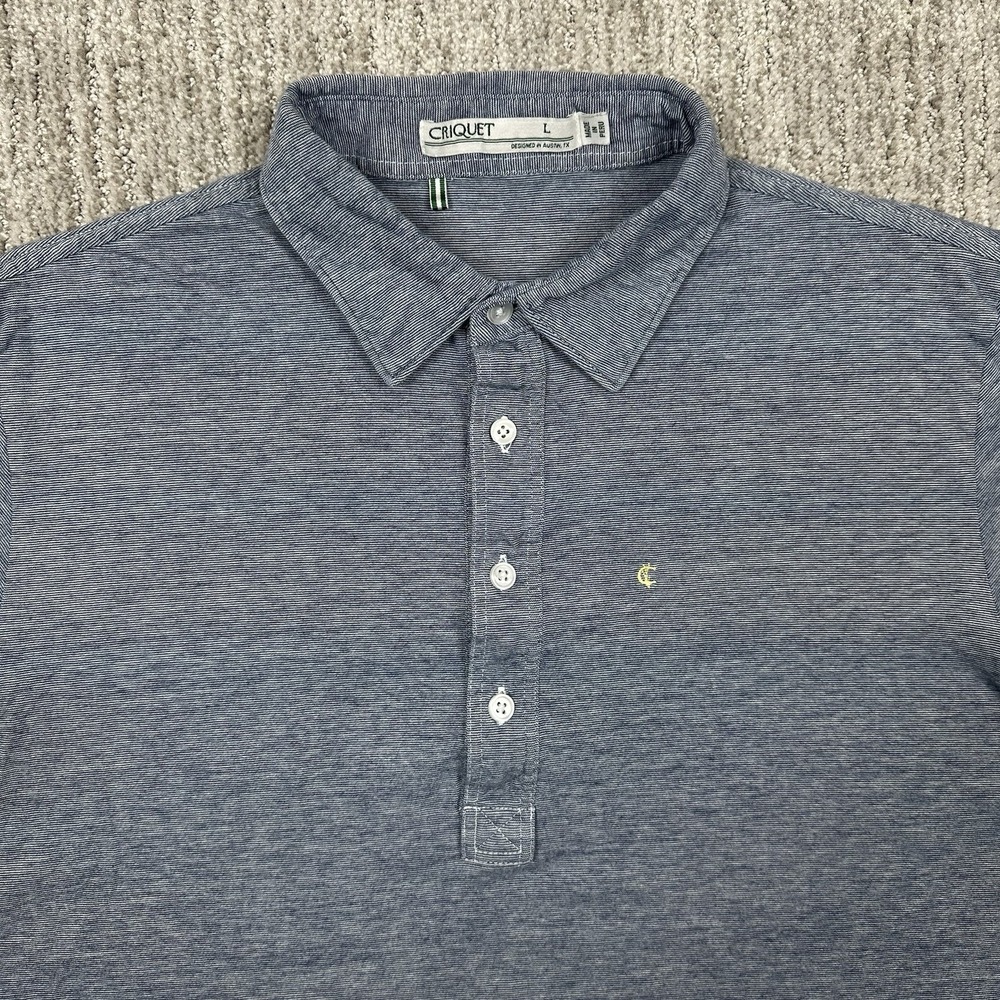 Criquet Polo Shirt Mens Large Heather Blue 100% Organic Cotton Short Sleeve Golf